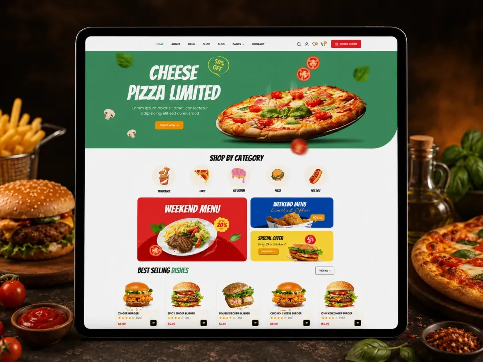Sitio web · Hamburguesería y pizzería con ecommerce
