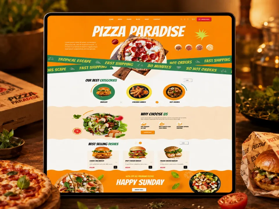 Sitio web · Pizzería y hamburguesería