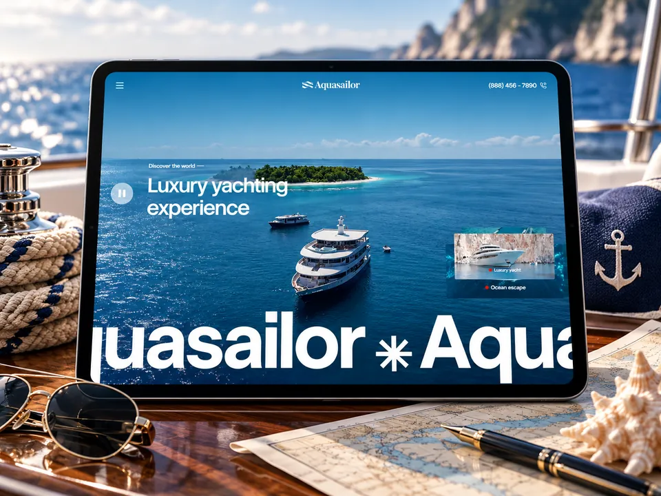 Sitio de alquiler de yates en una tableta frente al mar